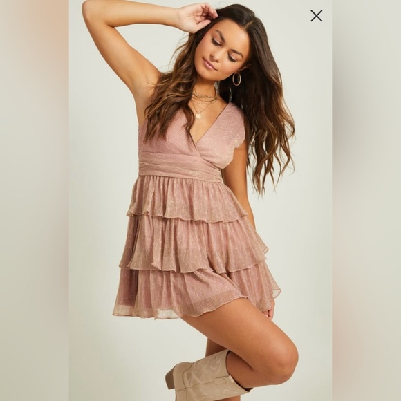 Altar’d State Wilma Metallic Mini Dress Rose Gold Small NWT - Picture 4 of 8